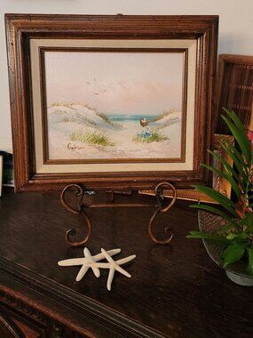 Vintage 70's Framed Coastal Art, Child on Dunes